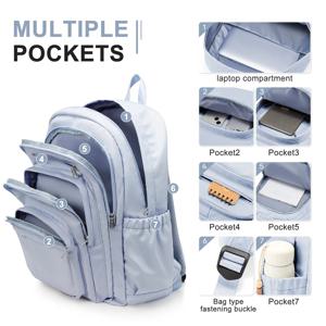 캐주얼 나일론 백팩, 여성용 백팩, 학교, 고등학교 및 대학 책가방에 내구성이 뛰어난 하늘색의 멀티 포켓 디자인