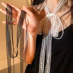 한국어 패션 달콤한 레이스 스카프 Bowknot Neckwear 여성 여름 얇은 메쉬 꽃 긴 작은 스카프 다목적 넥 밴드 액세서리