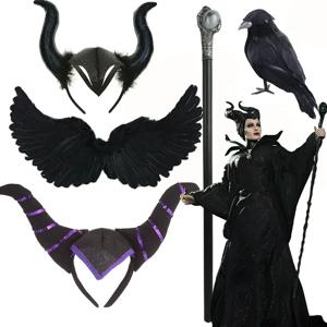 디즈니 Maleficent 의상 놀이 액세서리 머리 장식 혼 머리띠 아이 할로윈 역할 놀이 사악한 여왕 드레스 Purim Cosplay