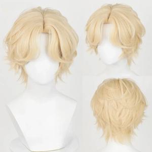 애니메이션 외계인 루카 코스프레 가발 무대 30cm 짧은 골드 루카 가발 내열성 합성 머리 할로윈 남여 가발