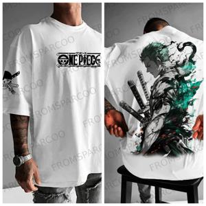 Luffy Sauron 원피스 티셔츠 유럽 여름 만화 애니메이션 성격 인쇄 무거운 느슨한 코튼 남성 여성 티셔츠