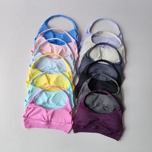 스포츠 브라 여성 충격 방지 심리스 홀터 탑 하이 서포트 푸쉬업 오픈 백 짐 웨어 피트니스 요가 운동 속옷