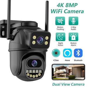 4K 8MP 듀얼 렌즈 듀얼 스크린 IP 카메라 Wifi PTZ 카메라 실외 4MP AI 자동 추적 CCTV HD 오디오 비디오 감시 P2P iCSee