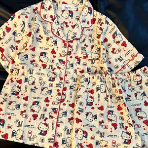 HelloKitty 잠옷 여성 여름 새로운 구름 면화 반팔 일본 만화 귀여운 학생 홈 슈트 세트