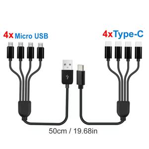 짧은 코드 5V USB A C - C타입 멀티 충전 케이블 4 in 1 마이크로 USB 분배기 어댑터 케이블 4포트 USB C PD 분배기 케이블