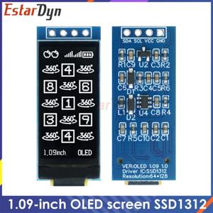 1.09인치 OLED 디스플레이 모듈 128x64 화이트 SSD1312 I2C, Arduino Raspberry Pi용 4핀 인터페이스, 저전력 와이드 뷰