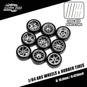 1/64 모델 자동차 전기도금 실버 휠 (고정 고무 타이어 포함) 다이캐스트 모델 개조 부품용 리벳 4개 1세트