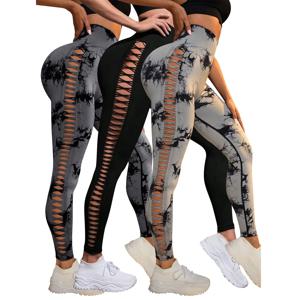 타이다이 사이드 컷아웃 심리스 레깅스 여성용 하이웨이스트 요가 팬츠 스크런치 힙업 탄력 타이즈