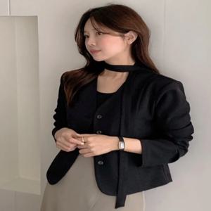 시크한 가을 빈티지 V넥 벨트 싱글 버튼 긴팔 루즈 캐주얼 다용도 여성 숏 코트 재킷 패셔너블