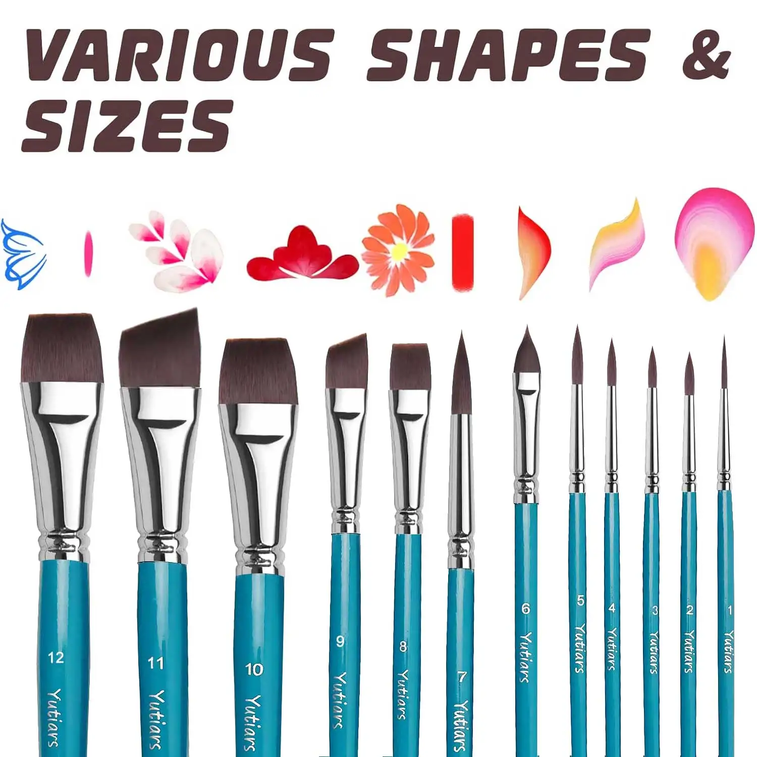 나일론 강모, 나무 손잡이가 포함된 12개 전문 페이스 페인팅 브러쉬 세트, 수채화 및 엠보싱에 다용도