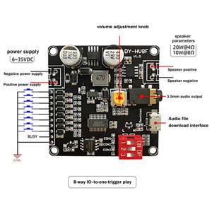 ABZZ-2X DY-HV8F 음성 재생 모듈 12V/24V 트리거 직렬 포트 제어 10W/20W, 8MB 플래시 스토리지 MP3 플레이어 포함