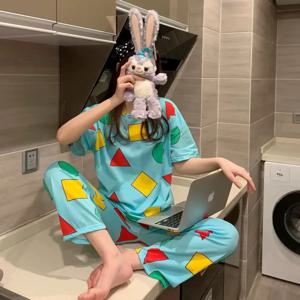 피자마 신짱 남성 파자마 신짱 면 여름 반바지 세트 일본 커플용 파자마 남녀 수면복 2025