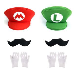 레드 그린 슈퍼 브라더스 모자 세트 Mary Luigy 캡 콧수염 장갑 할로윈 Christams 코스프레 의상 매칭 액세서리