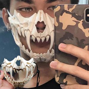 파티 해골 마스크 긴 이빨 악마 해골 반쪽 얼굴 마스크 늑대 용 호랑이 호주누 마스크 코스프레 할로윈 의상 소품