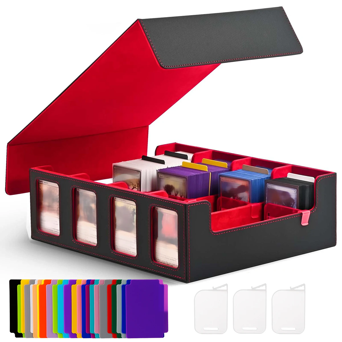 커맨더 디스플레이가 포함된 카드 교환 보관함; 탈부착 가능한 커버가 있는 MTG에 적합한 2400+덱 박스; 탑로더 카드 슬리브