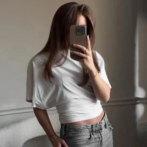 2025 캐주얼 단색 심플 탑 라운드넥 반팔 여성 티셔츠