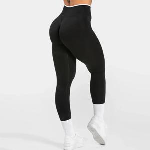 여성용 화이트 엣지 허리 팬츠 심리스 짐 솔리드 컬러 스포츠 타이트 하이웨이스트 힙 리프팅 요가 팬츠 러닝 운동복