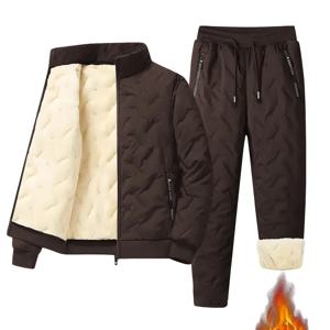 남성 가을 겨울 스포츠 슈트 스탠드 칼라 캐주얼 카디건 재킷 아웃도어 두꺼운 따뜻한 코튼 재킷 및 바지 투피스 세트