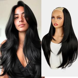 WIGSIN 22인치 합성 롱 스트레이트 레이어드 클립인 헤어 익스텐션 V자형 블랙 블론드 여성용 보이지 않는 헤어피스