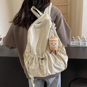 캐주얼 대용량 접이식 여성 백팩 여행 학교 가방 스위트 컬리지 스타일 소프트 핸들 장식 스티치 백팩