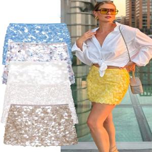 HH 우아한 여성용 솔리드 스팽글 슬림 미니 스커트 2025 반짝이는 파티 스타일 스커트 여성 섹시 하이웨이스트 숏 A라인 스커트