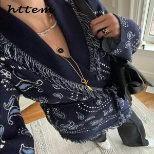 캐주얼 프린트 태슬 패치워크 니트 가디건 여성 루즈핏 V넥 긴팔 벨트 스웨터 2025 가을 여성용 올매치 아우터