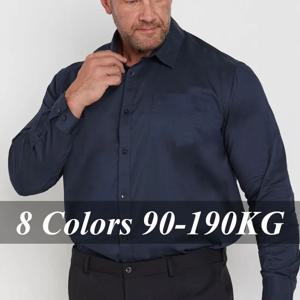플러스 사이즈 남성 긴팔 셔츠 60-190KG 슬림핏 비즈니스 클래식 기본 정장 드레스 셔츠 큰 사이즈 남성 의류