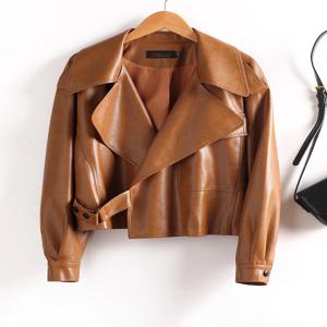패셔너블한 헤비듀티 숏 양가죽 재킷 여성 하이펑 한국 스타일 오토바이 재킷 출퇴근용 바람막이 루즈핏