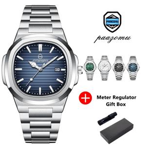 포에다가 명품 캐주얼 시계 탑 브랜드 패션 사각 다이얼 스테인리스 스틸 캘린더 야광 방수 남성 시계 남성용 시계+박스