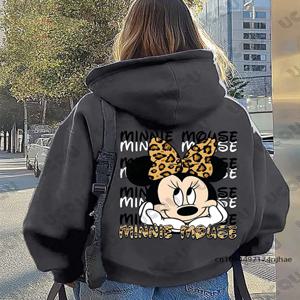 가을 겨울 만화 디즈니 미니 마우스 프린트 코튼 후드 여성용 긴 소매 스웨터 캐주얼 풀오버 커플 탑