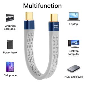 타입-C to 타입-C 240W 짧은 케이블 고속 충전 USB-C 코드 40Gbps 데이터 전송 8K 평평한 슬림 FPC 데이터 충전 연장 케이블 ﻿