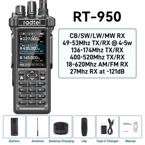 Radtel RT-950 GPS APRS 무전기 AM/FM/CB/SW/ML/LW 수신기(10W 블루투스 전화 앱 프로그래밍 포함) 27Mhz RX NOAA 복사 주파수