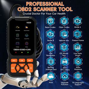 코드 리더 프로페셔널 V520 다국어 지원 자동차 OBD2 스캐너 진단 도구 실시간 데이터 OBD2 오류 감지기