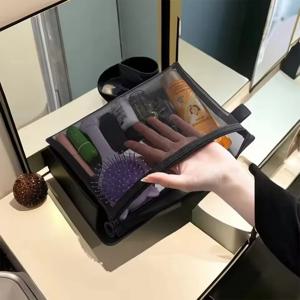 여성용 메쉬 화장품 가방 여행용 수납 메이크업 가방 오거나이저 여성용 메이크업 파우치 휴대용 소형 대형 화장품 케이스