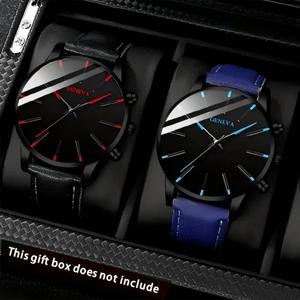 2PCS 남성용 시계, 남성용 쿼츠 비즈니스 시계 아날로그 PU 가죽 시계 - 어떤 경우에도 완벽한 선물, 남성용 선물