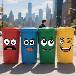 4개의 만화 얼굴 모양의 PVC 스티커 - 자가 접착성, 광택, 탈착 가능 |     쓰레기통, 냉장고, 벽, 화장실에 적합합니다. |     실내/실외 사용, 일회용 |     야외 파티 장식, 홈 장식