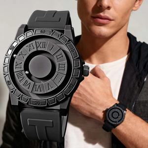 캐주얼 패션 남성용 실리콘 스포츠 마그네틱 베젤 쿼츠 시계 손목시계