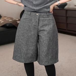 플러스 사이즈 여성용 회색 눈송이 무늬 7/8 길이 와이드 레그 팬츠 가을 겨울 패셔너블 슬리밍 하이 웨이스트 바지