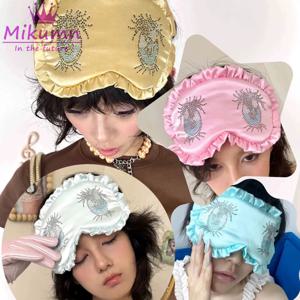 미쿠님 하라주쿠 일본 카와이 만화 눈 모양 라인스톤 러플 수면 안대 여성 소녀 귀여운 부드러운 수면 안대