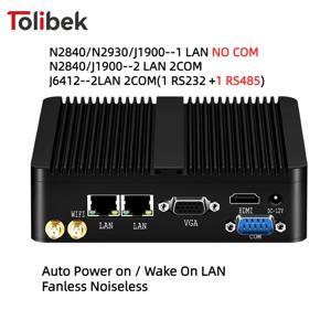 미니 산업용 팬리스 미니 PC 인텔 셀러론 J6412 J1900 N2840 듀얼 기가비트 LAN HDMI VGA 4개 USB IoT 윈도우10/7 리눅스 데비안