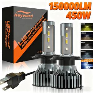 헤이워드 150000lm 450W 1860 CSP 칩 3000k/4300k/6000k/8000k 자동차 LED 헤드라이트 h4 h7 h1 LED 헤드라이트 9005 H7 h11 LED 라이트
