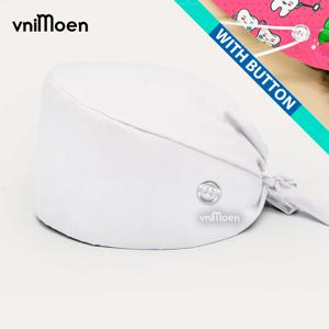 흰색 간호 모자 작업 모자 버튼이 있는 조정 가능한 의사 작업 모자, 스웨트 밴드 캡, 포니테일 홀더 여성용 타이 백 모자