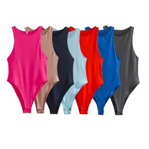 UNIZER 멀티 컬러 민소매 홀터넥 바디수트, 슬림핏 여성복, 유럽 아메리칸 스타일, 여름 신상