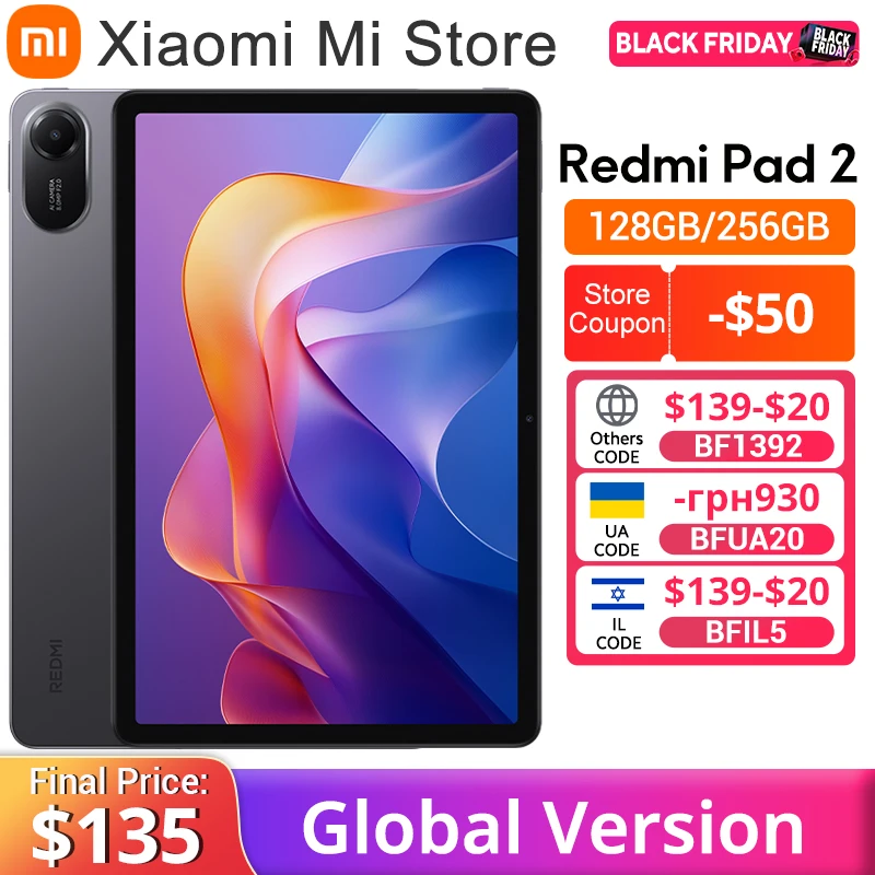 글로벌 버전 샤오미 레드미 패드 2 어드밴스드 Helio G100-울트라 11인치 18W 고속 충전 9000mAh 배터리 2.5K 크리스탈 선명한 디스플레이