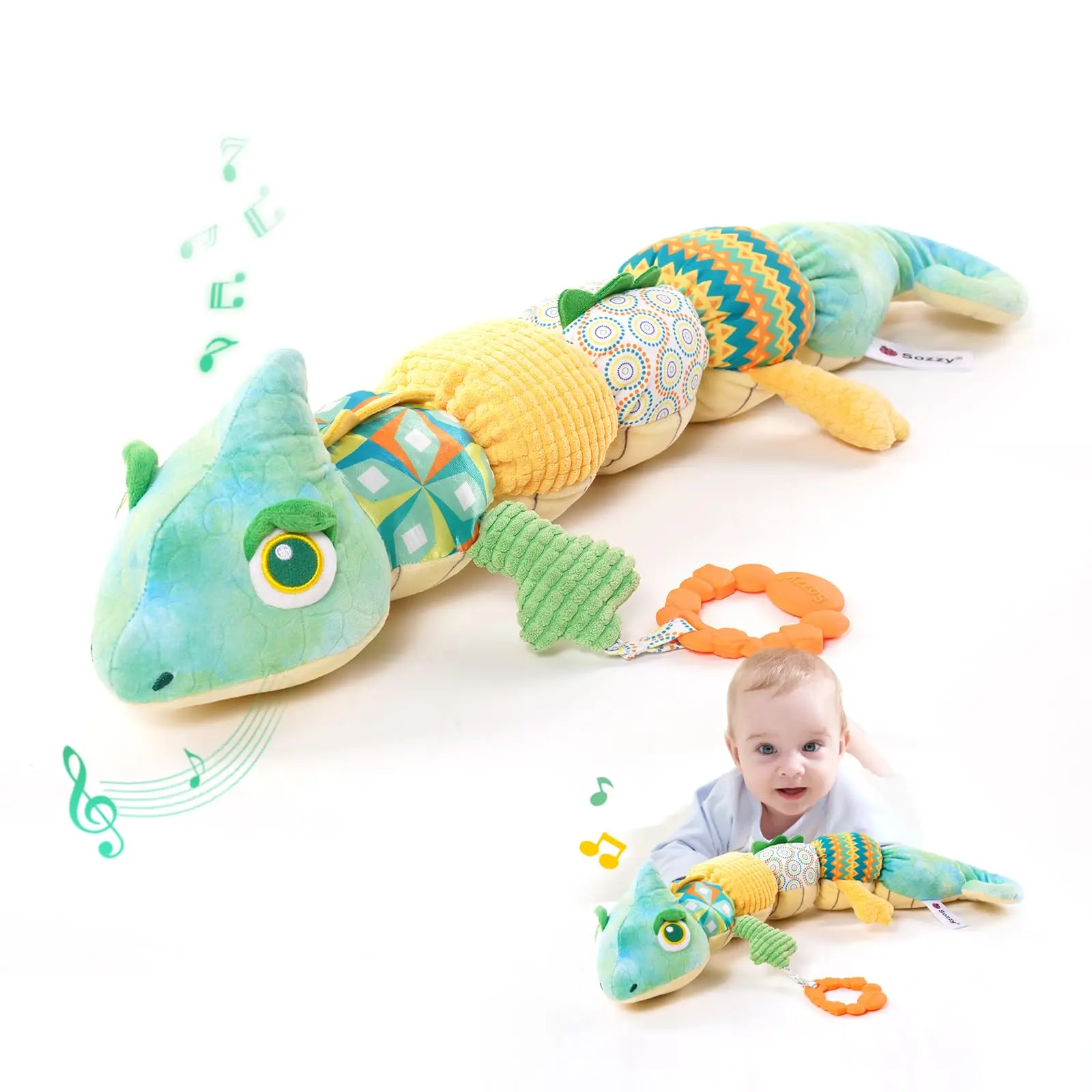 Chameleo 유아 장난감 아기 뮤지컬 박제 동물 장난감 딸랑이 Crinkle BellBaby Teething Toys for Tummy Time 신생아 감각