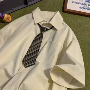 DAYIFUN 브라운 빈티지 블라우스 레이디 일본 도시 소녀 툴링 반팔 셔츠 오버 사이즈 5 점 슬리브 DK 유니폼 블라우스