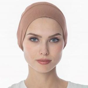 솔리드 컬러 모달 저지 Hijab 스카프 탄성 내부 모자 부드러운 Underscarf 여자 이슬람 패션 보닛 22*21cm