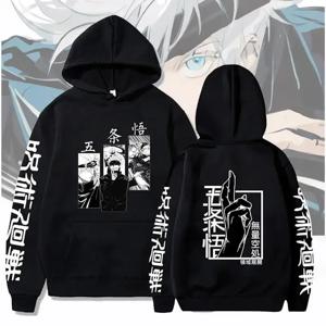 Jujutsu Kaisen Anime 까마귀 Gojo Satoru 프린트 후드 풀오버 하라주쿠 남성 streetwear 패션 캐주얼 양털 겨울 운동복