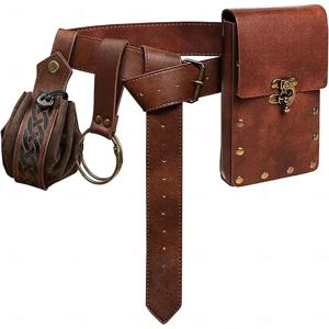 4PCS/1PCS MedievalCosplayLeather 벨트 구리 동전 허리 가방 르네상스 드레스 스팀 벨트 역할 할로윈 벨트 세트 코스프레 재생