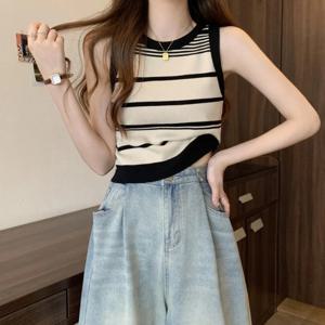 여성용 스트라이프 캐미솔, 프렌치 오프숄더, 짧은 민소매 상의, 다용도 및 트렌디, 여름 겉옷